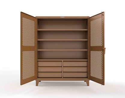 Extreme Duty 12 GA Ventilated (Diamond) Cabinet with 6 Half-Width Drawers, 4 Shelves - 60 In. W x 24 In. D x 78 In. H - 56-V-244-6/5DB-8008