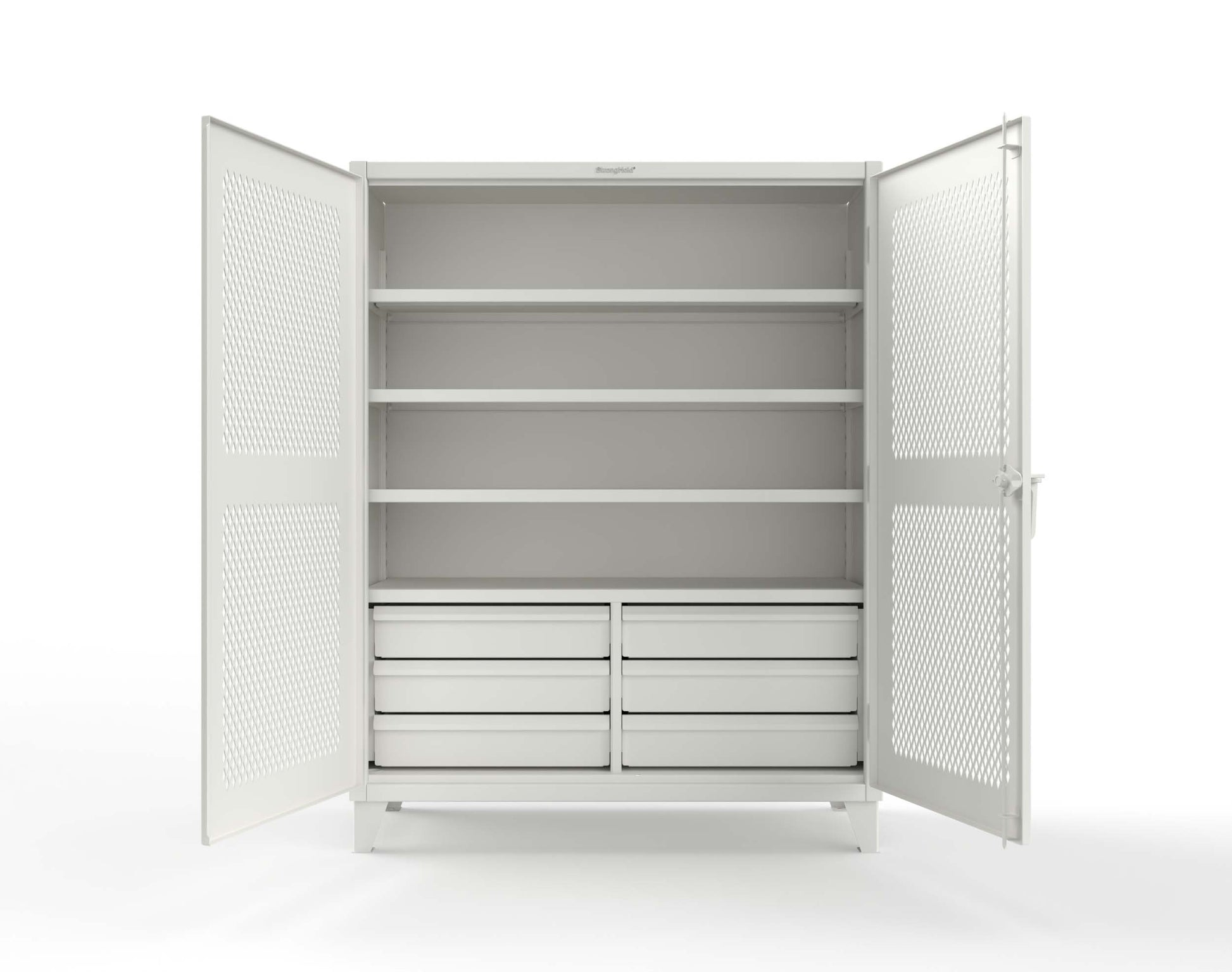 Extreme Duty 12 GA Ventilated (Diamond) Cabinet with 6 Half-Width Drawers, 4 Shelves - 60 In. W x 24 In. D x 78 In. H - 56-V-244-6/5DB-9003