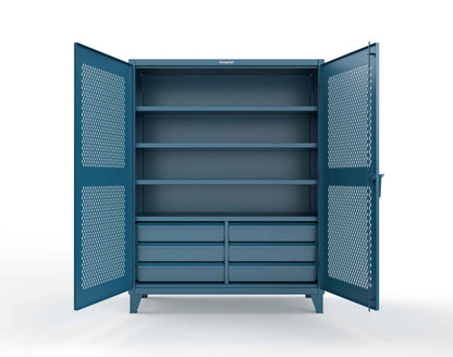 Extreme Duty 12 GA Ventilated (Diamond) Cabinet with 6 Half-Width Drawers, 4 Shelves - 60 In. W x 24 In. D x 78 In. H - 56-V-244-6/5DB-5001