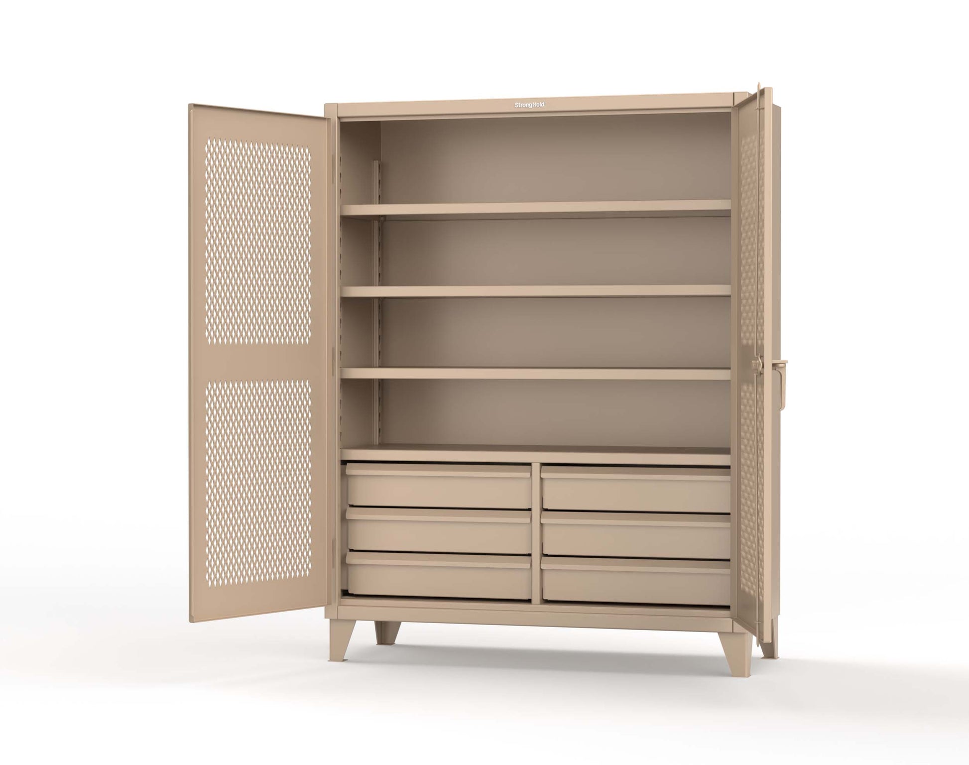 Extreme Duty 12 GA Ventilated (Diamond) Cabinet with 6 Half-Width Drawers, 4 Shelves - 60 In. W x 24 In. D x 78 In. H - 56-V-244-6/5DB-1019