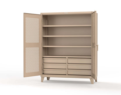 Extreme Duty 12 GA Ventilated (Diamond) Cabinet with 6 Half-Width Drawers, 4 Shelves - 60 In. W x 24 In. D x 78 In. H - 56-V-244-6/5DB-1019