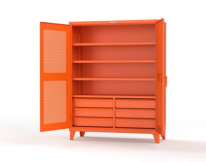 Extreme Duty 12 GA Ventilated (Diamond) Cabinet with 6 Half-Width Drawers, 4 Shelves - 60 In. W x 24 In. D x 78 In. H - 56-V-244-6/5DB-2009