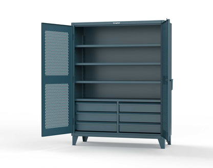 Extreme Duty 12 GA Ventilated (Diamond) Cabinet with 6 Half-Width Drawers, 4 Shelves - 60 In. W x 24 In. D x 78 In. H - 56-V-244-6/5DB-5001