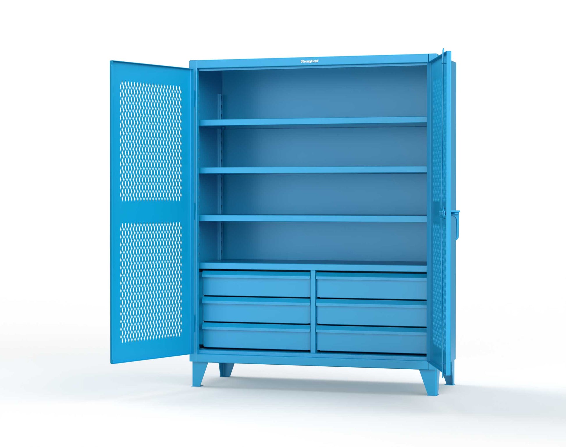Extreme Duty 12 GA Ventilated (Diamond) Cabinet with 6 Half-Width Drawers, 4 Shelves - 60 In. W x 24 In. D x 78 In. H - 56-V-244-6/5DB-5012