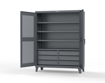 Extreme Duty 12 GA Ventilated (Diamond) Cabinet with 6 Half-Width Drawers, 4 Shelves - 60 In. W x 24 In. D x 78 In. H - 56-V-244-6/5DB-7024