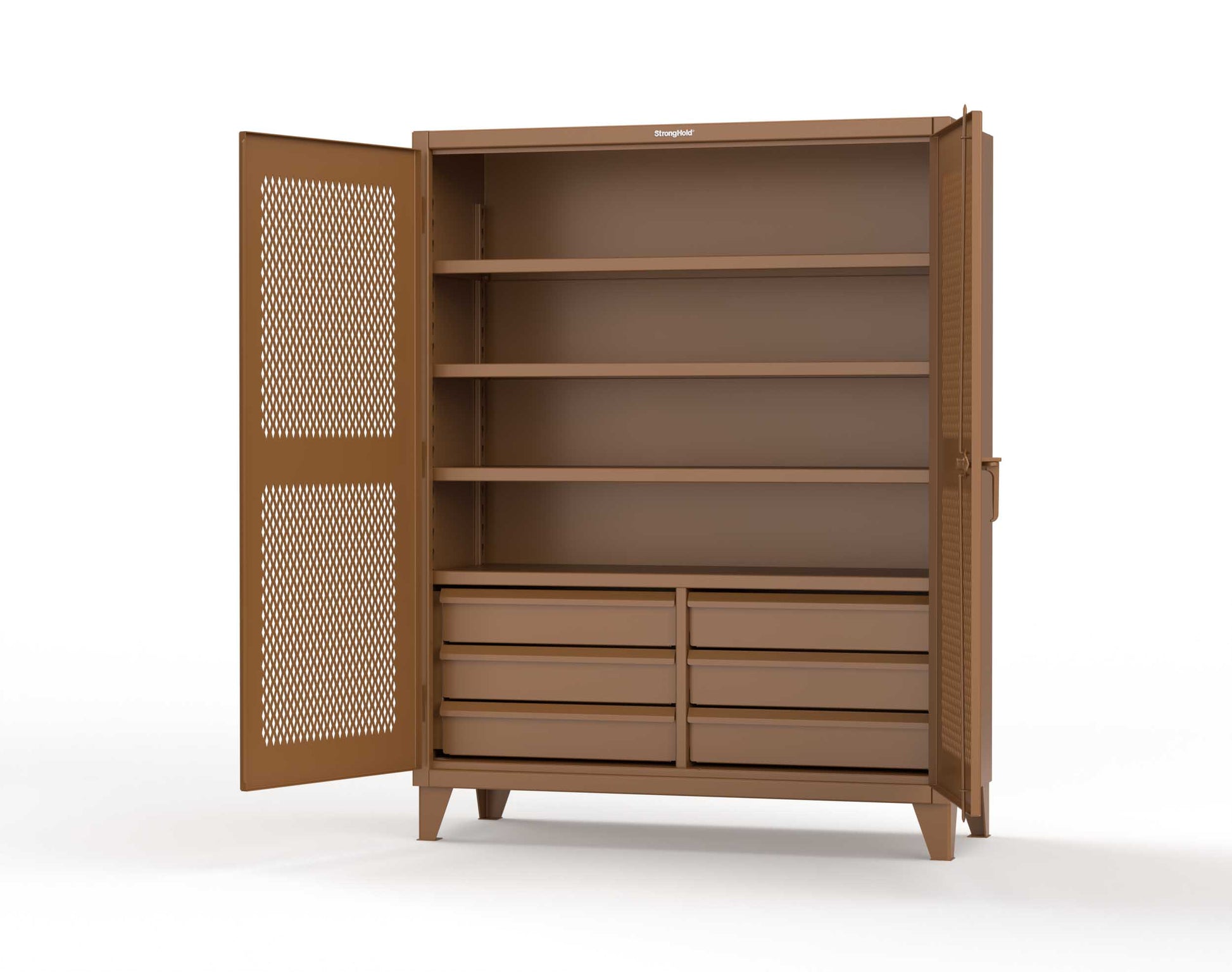 Extreme Duty 12 GA Ventilated (Diamond) Cabinet with 6 Half-Width Drawers, 4 Shelves - 60 In. W x 24 In. D x 78 In. H - 56-V-244-6/5DB-8008