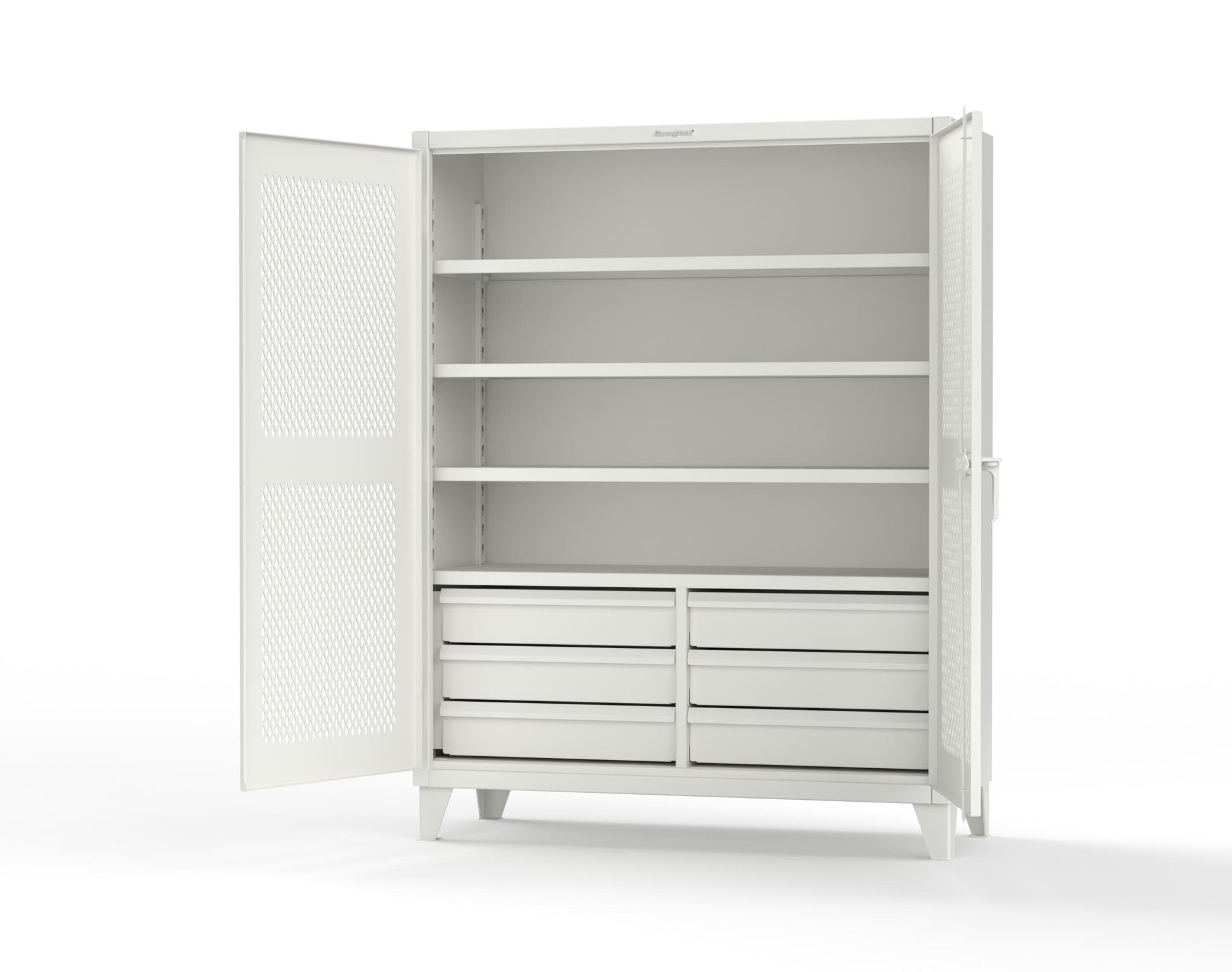 Extreme Duty 12 GA Ventilated (Diamond) Cabinet with 6 Half-Width Drawers, 4 Shelves - 60 In. W x 24 In. D x 78 In. H - 56-V-244-6/5DB-9003