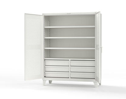 Extreme Duty 12 GA Ventilated (Diamond) Cabinet with 6 Half-Width Drawers, 4 Shelves - 60 In. W x 24 In. D x 78 In. H - 56-V-244-6/5DB-9003