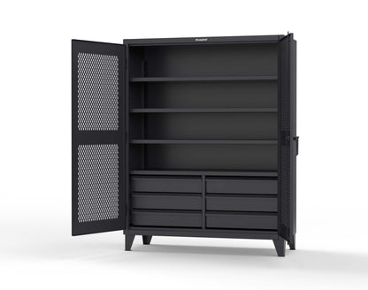 Extreme Duty 12 GA Ventilated (Diamond) Cabinet with 6 Half-Width Drawers, 4 Shelves - 60 In. W x 24 In. D x 78 In. H - 56-V-244-6/5DB-9005