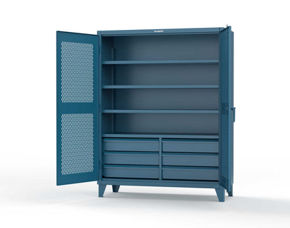 Extreme Duty 12 GA Ventilated (Diamond) Cabinet with 6 Half-Width Drawers, 4 Shelves - 60 In. W x 24 In. D x 78 In. H - 56-V-244-6/5DB-5001