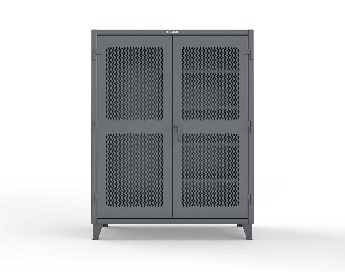 Extreme Duty 12 GA Janitorial Ventilated (Diamond) Cabinet with 4 Shelves - 60 In. W x 24 In. D x 78 In. H - 56-V-BC-244-7024