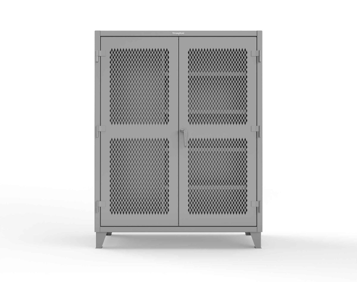 Extreme Duty 12 GA Janitorial Ventilated (Diamond) Cabinet with 4 Shelves - 60 In. W x 24 In. D x 78 In. H - 56-V-BC-244-7037