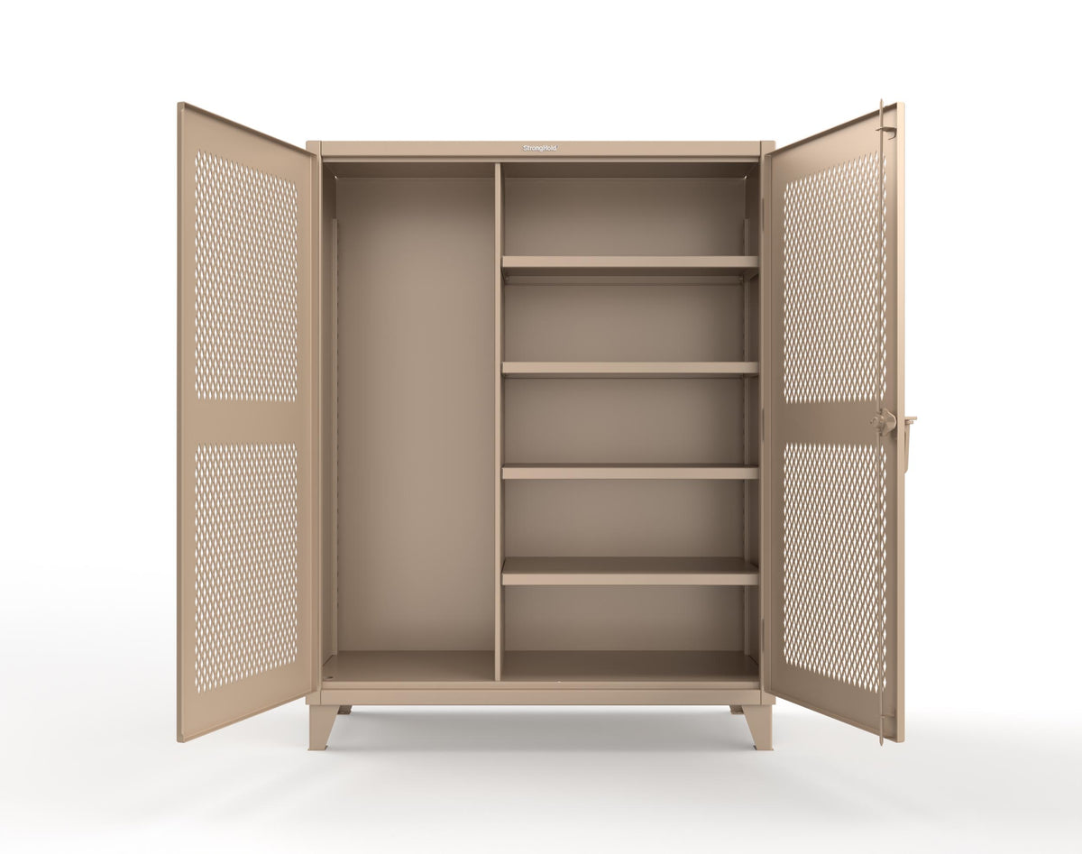 Extreme Duty 12 GA Janitorial Ventilated (Diamond) Cabinet with 4 Shelves - 60 In. W x 24 In. D x 78 In. H - 56-V-BC-244-1019
