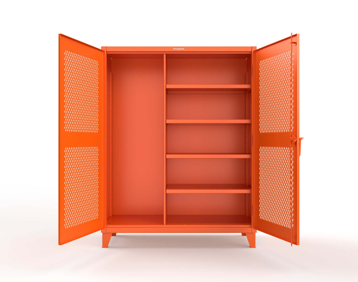Extreme Duty 12 GA Janitorial Ventilated (Diamond) Cabinet with 4 Shelves - 60 In. W x 24 In. D x 78 In. H - 56-V-BC-244-2004