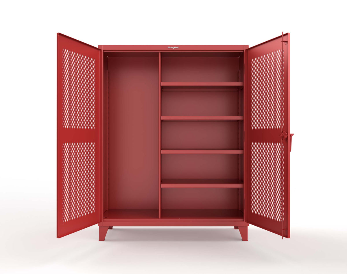 Extreme Duty 12 GA Janitorial Ventilated (Diamond) Cabinet with 4 Shelves - 60 In. W x 24 In. D x 78 In. H - 56-V-BC-244-3001