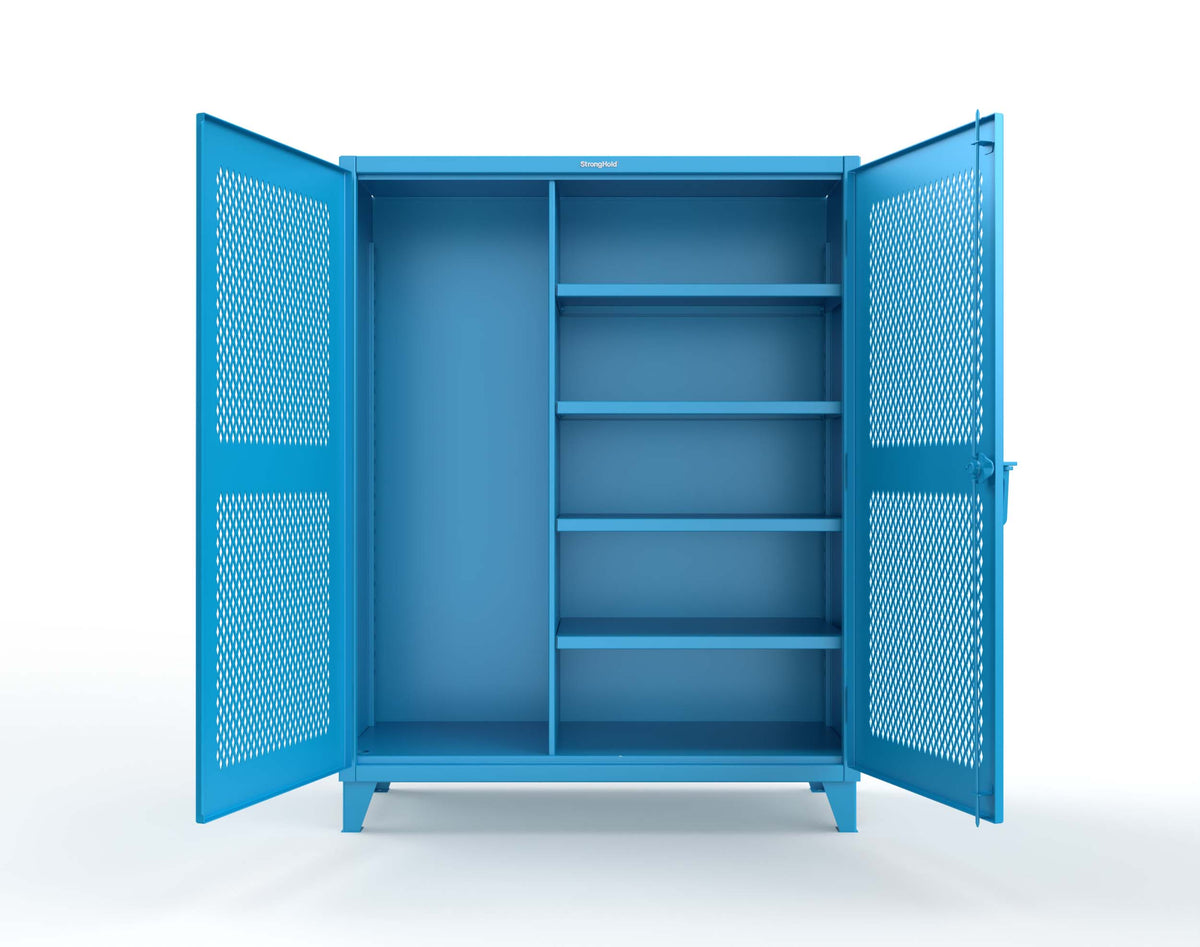 Extreme Duty 12 GA Janitorial Ventilated (Diamond) Cabinet with 4 Shelves - 60 In. W x 24 In. D x 78 In. H - 56-V-BC-244-5012