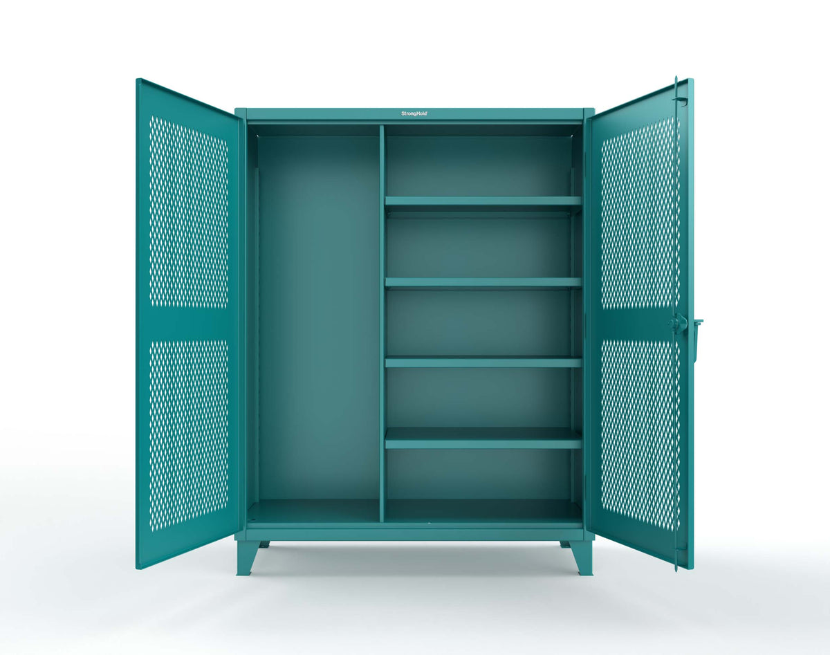 Extreme Duty 12 GA Janitorial Ventilated (Diamond) Cabinet with 4 Shelves - 60 In. W x 24 In. D x 78 In. H - 56-V-BC-244-5021