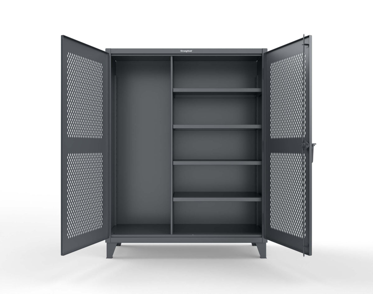Extreme Duty 12 GA Janitorial Ventilated (Diamond) Cabinet with 4 Shelves - 60 In. W x 24 In. D x 78 In. H - 56-V-BC-244-7024