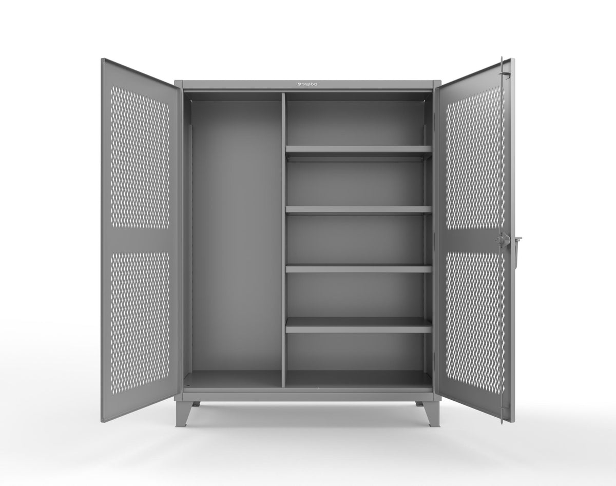 Extreme Duty 12 GA Janitorial Ventilated (Diamond) Cabinet with 4 Shelves - 60 In. W x 24 In. D x 78 In. H - 56-V-BC-244-7037