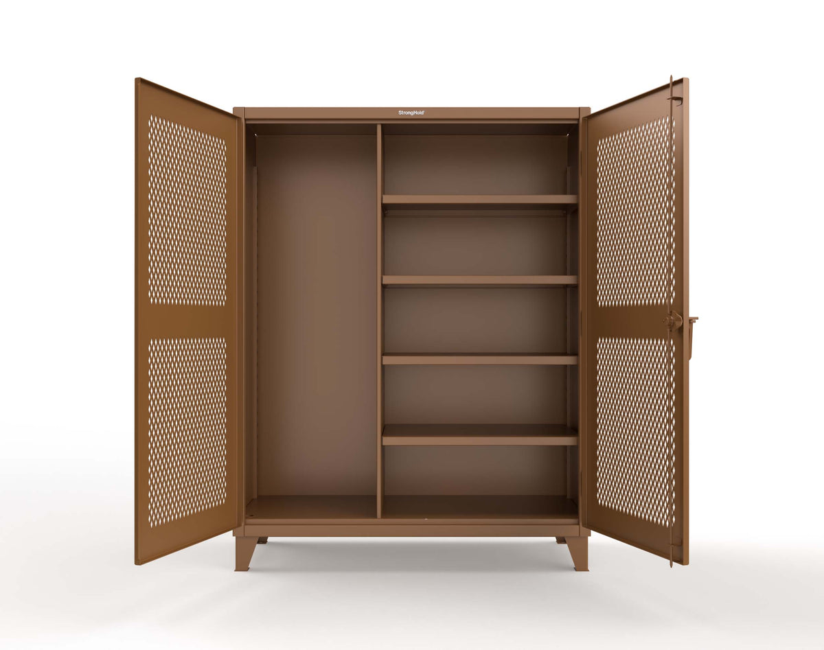 Extreme Duty 12 GA Janitorial Ventilated (Diamond) Cabinet with 4 Shelves - 60 In. W x 24 In. D x 78 In. H - 56-V-BC-244-8025