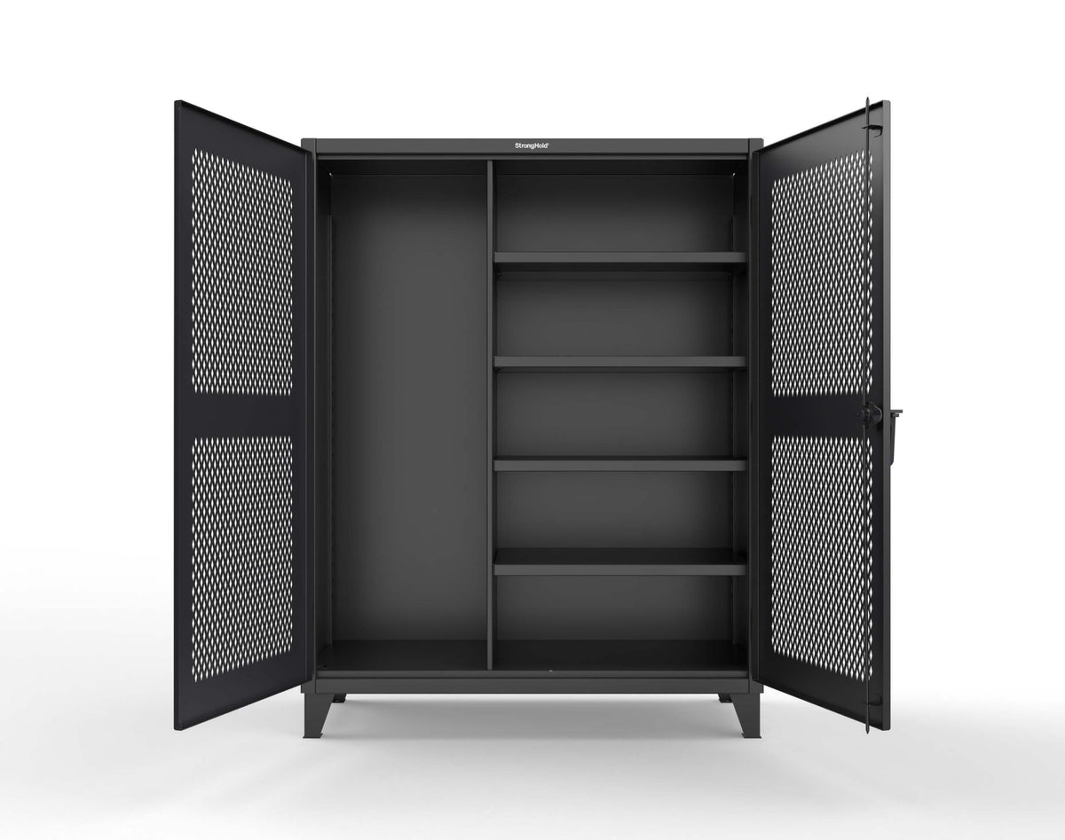 Extreme Duty 12 GA Janitorial Ventilated (Diamond) Cabinet with 4 Shelves - 60 In. W x 24 In. D x 78 In. H - 56-V-BC-244-9005