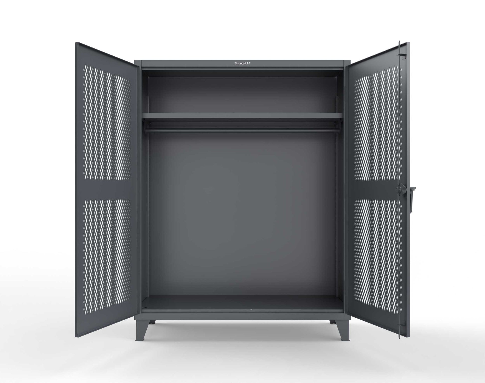 Extreme Duty 12 GA Ventilated (Diamond) Uniform Cabinet with Hanger Rod, 1 Shelf - 60 In. W x 24 In. D x 78 In. H - 56-V-WR-241-7024