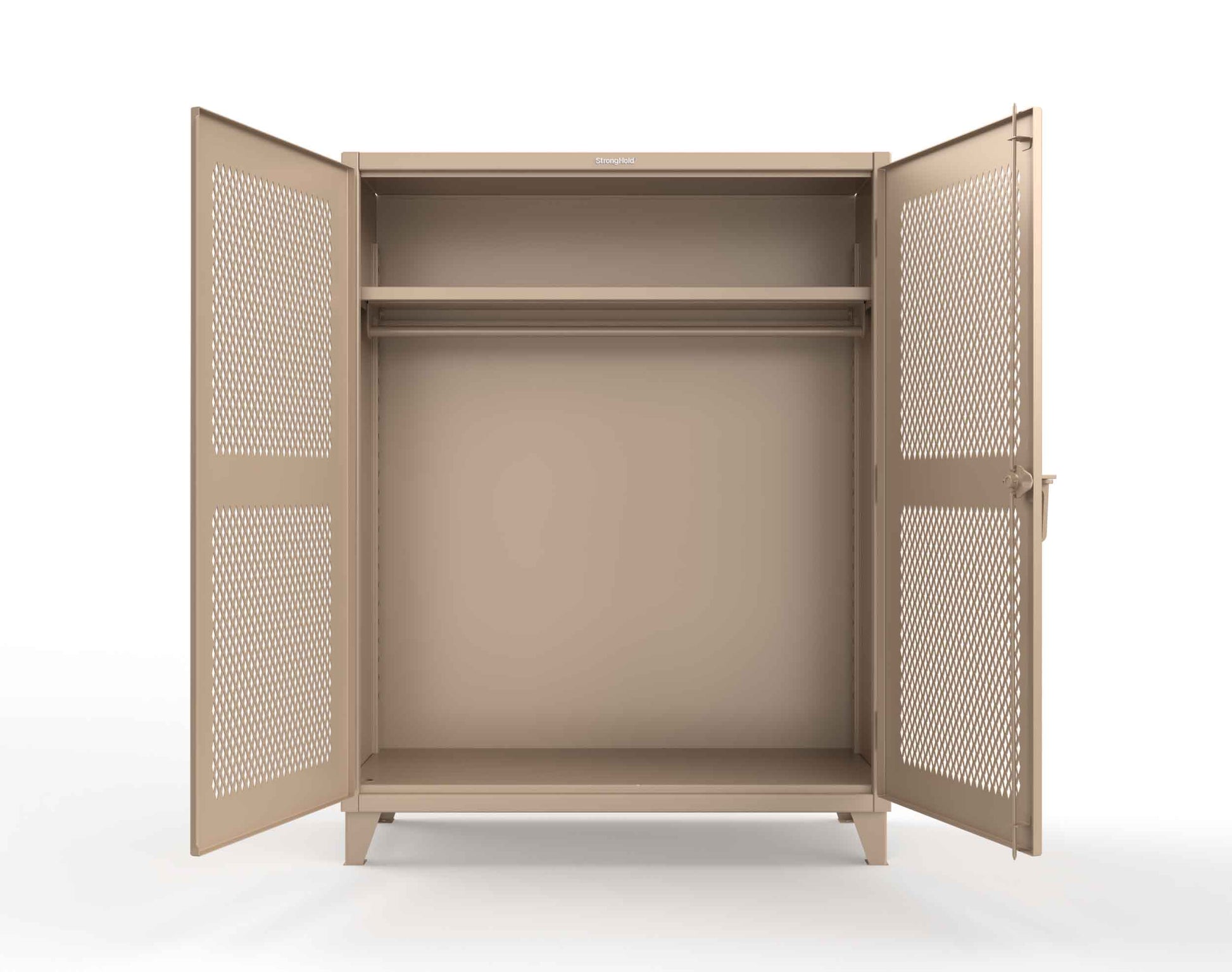 Extreme Duty 12 GA Ventilated (Diamond) Uniform Cabinet with Hanger Rod, 1 Shelf - 60 In. W x 24 In. D x 78 In. H - 56-V-WR-241-1019