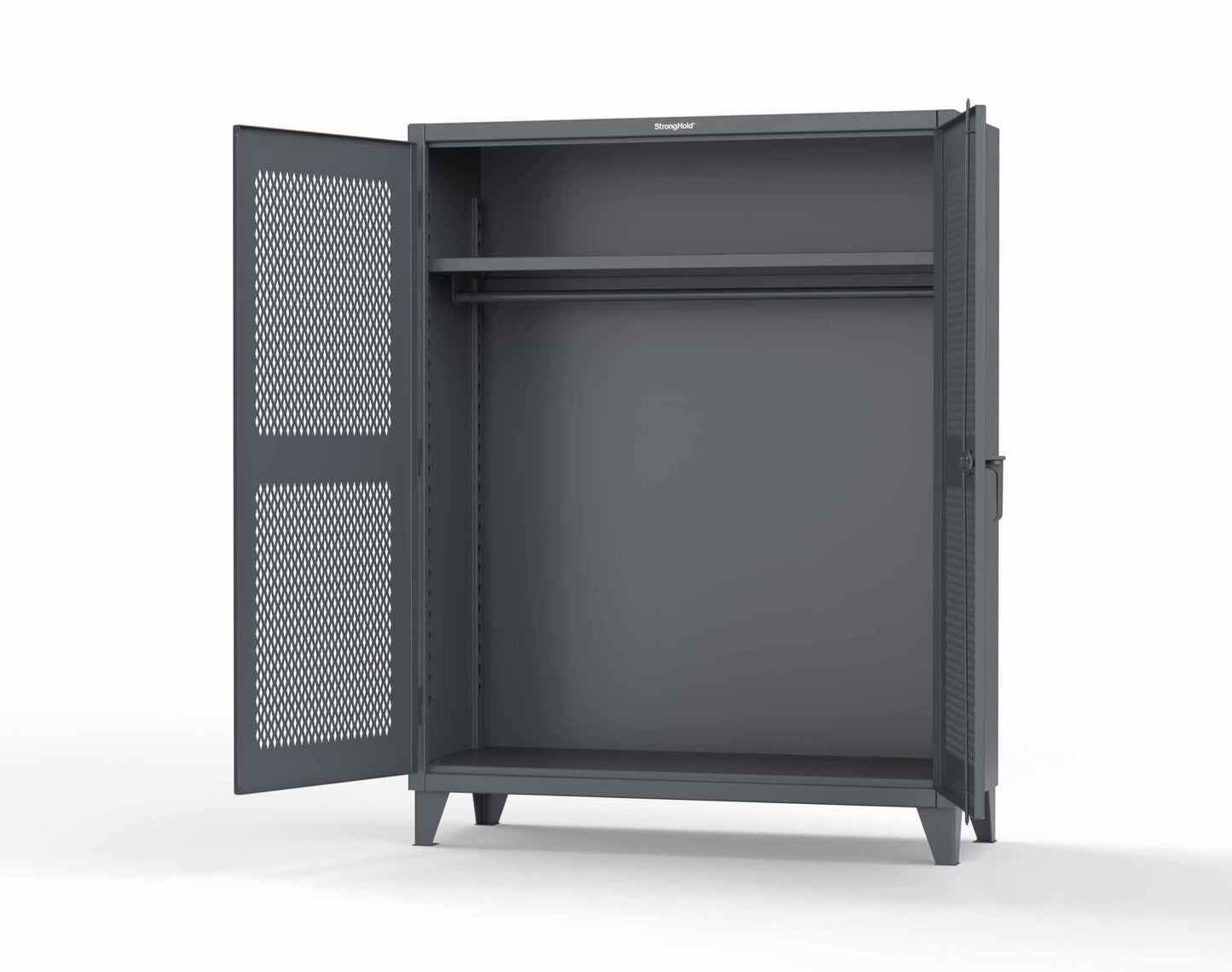 Extreme Duty 12 GA Ventilated (Diamond) Uniform Cabinet with Hanger Rod, 1 Shelf - 60 In. W x 24 In. D x 78 In. H - 56-V-WR-241-7024