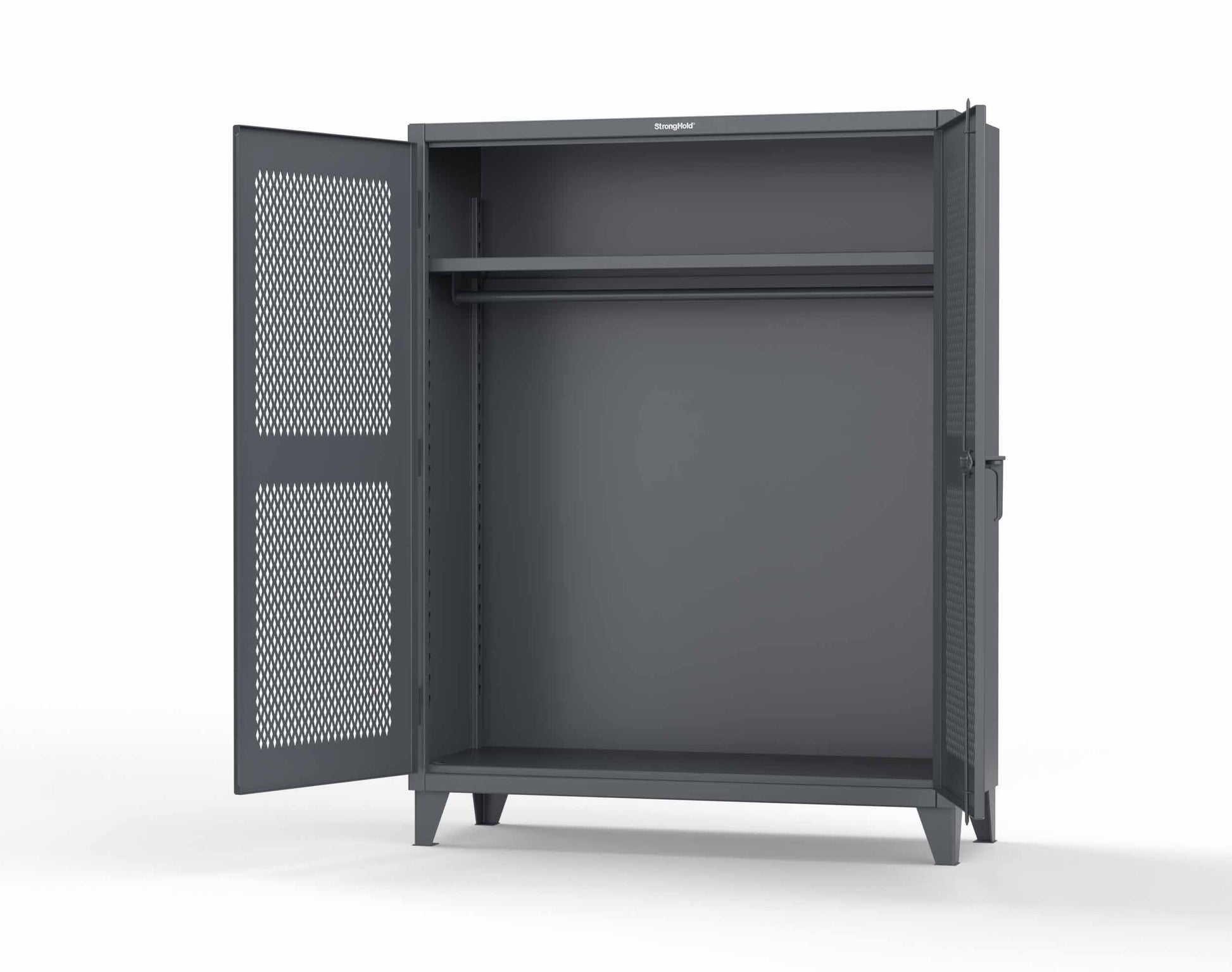 Extreme Duty 12 GA Ventilated (Diamond) Uniform Cabinet with Hanger Rod, 1 Shelf - 60 In. W x 24 In. D x 78 In. H - 56-V-WR-241-7024