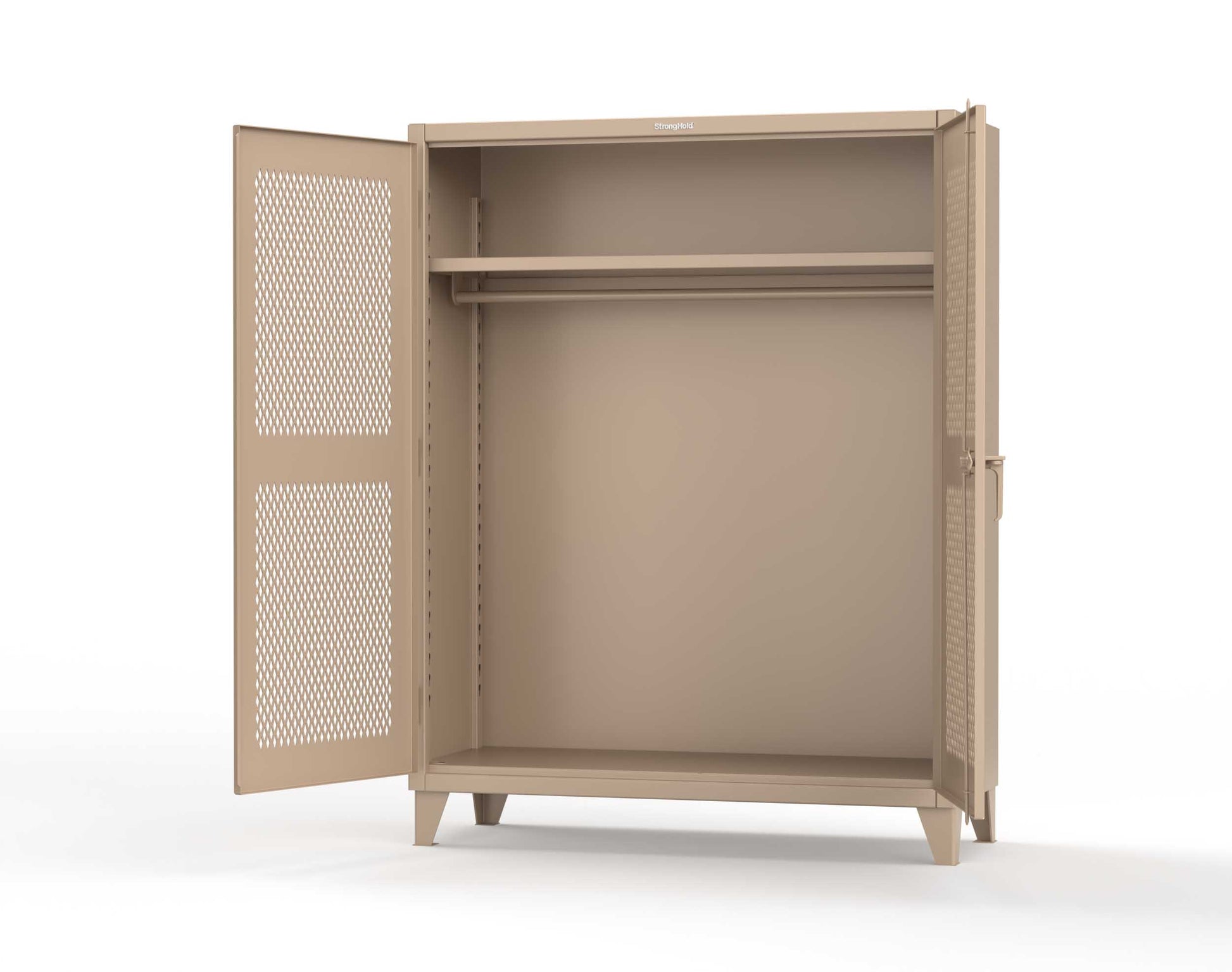 Extreme Duty 12 GA Ventilated (Diamond) Uniform Cabinet with Hanger Rod, 1 Shelf - 60 In. W x 24 In. D x 78 In. H - 56-V-WR-241-1019