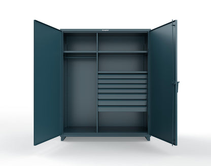 Extra Heavy Duty 14 GA Uniform Cabinet with 7 Drawers, 3 Shelves - 60 In. W x 24 In. D x 75 In. H - 56-W-243-7DB-L-5001