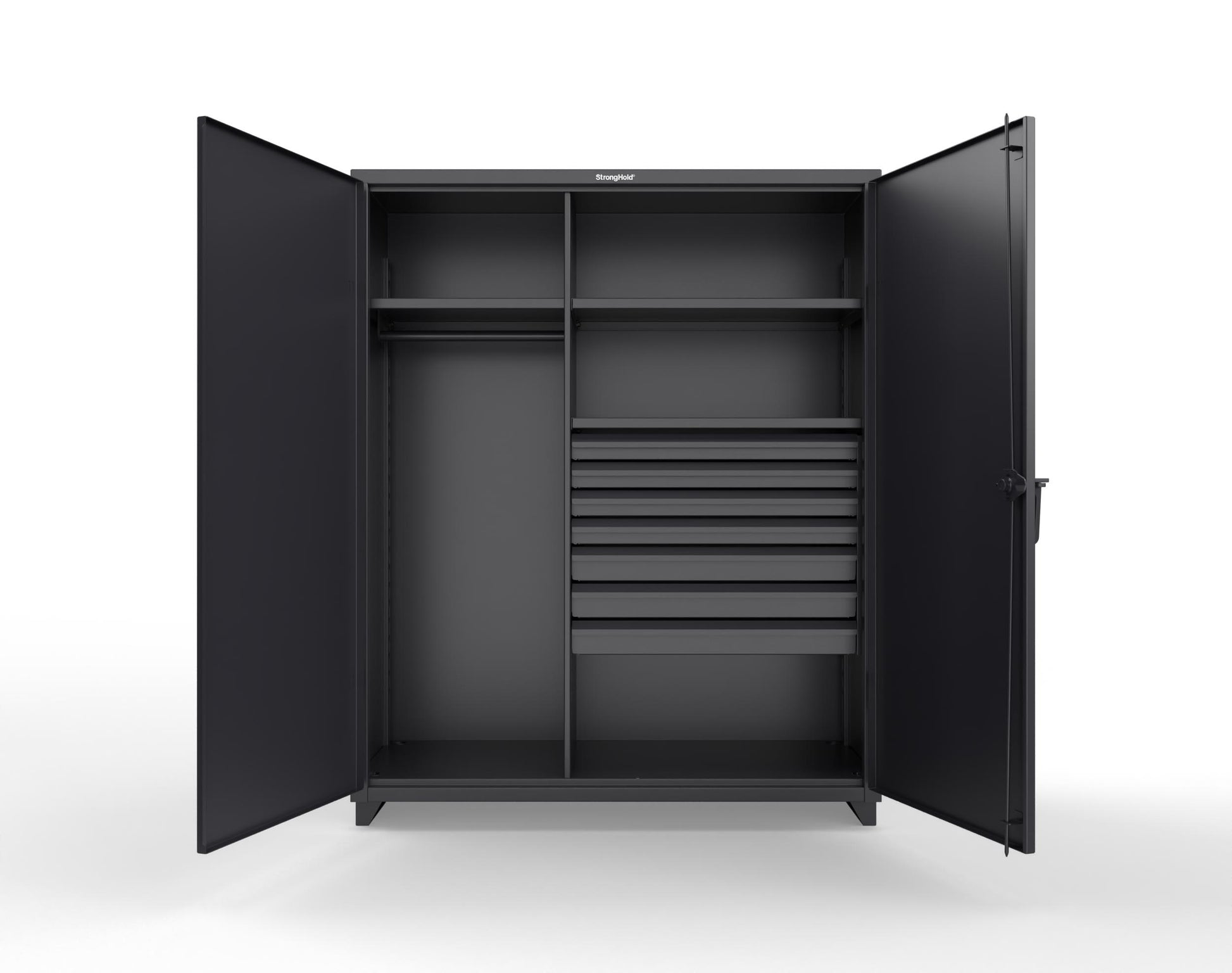 Extra Heavy Duty 14 GA Uniform Cabinet with 7 Drawers, 3 Shelves - 60 In. W x 24 In. D x 75 In. H - 56-W-243-7DB-L-9005