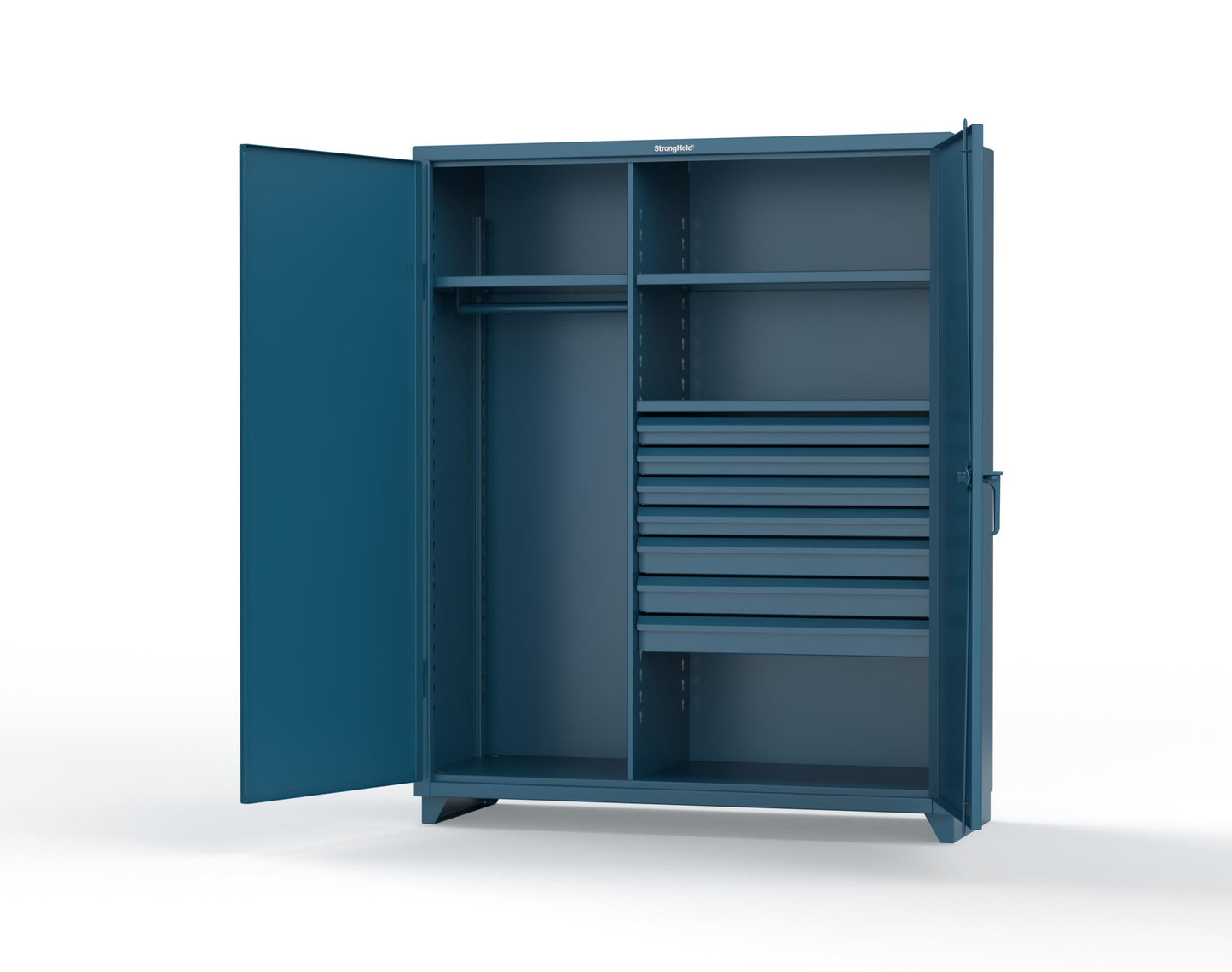 Extra Heavy Duty 14 GA Uniform Cabinet with 7 Drawers, 3 Shelves - 60 In. W x 24 In. D x 75 In. H - 56-W-243-7DB-L-5001