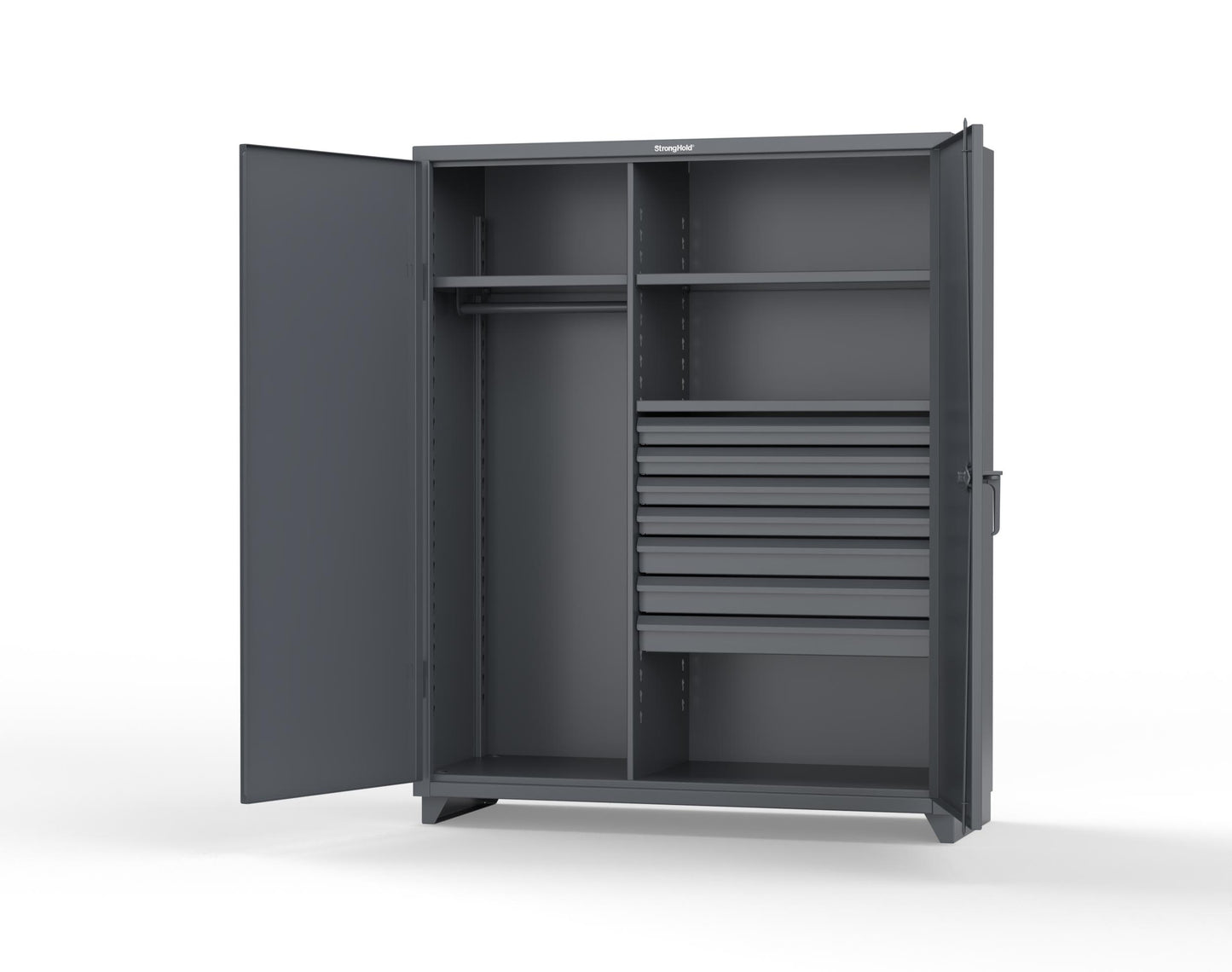 Extra Heavy Duty 14 GA Uniform Cabinet with 7 Drawers, 3 Shelves - 60 In. W x 24 In. D x 75 In. H - 56-W-243-7DB-L-7024