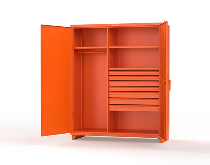 Extra Heavy Duty 14 GA Uniform Cabinet with 7 Drawers, 3 Shelves - 60 In. W x 24 In. D x 75 In. H - 56-W-243-7DB-L-2009