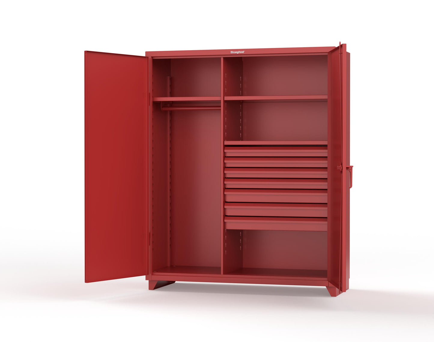 Extra Heavy Duty 14 GA Uniform Cabinet with 7 Drawers, 3 Shelves - 60 In. W x 24 In. D x 75 In. H - 56-W-243-7DB-L-3001