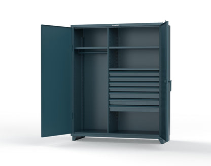 Extra Heavy Duty 14 GA Uniform Cabinet with 7 Drawers, 3 Shelves - 60 In. W x 24 In. D x 75 In. H - 56-W-243-7DB-L-5001