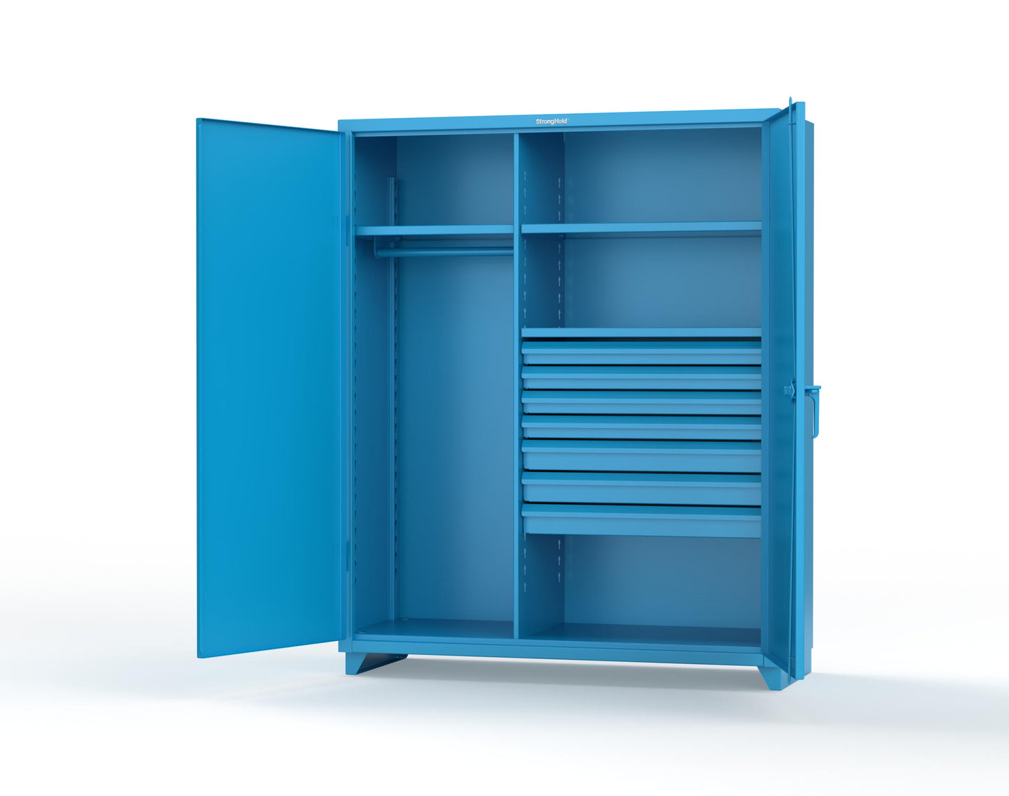 Extra Heavy Duty 14 GA Uniform Cabinet with 7 Drawers, 3 Shelves - 60 In. W x 24 In. D x 75 In. H - 56-W-243-7DB-L-5012