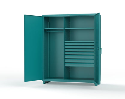 Extra Heavy Duty 14 GA Uniform Cabinet with 7 Drawers, 3 Shelves - 60 In. W x 24 In. D x 75 In. H - 56-W-243-7DB-L-5021