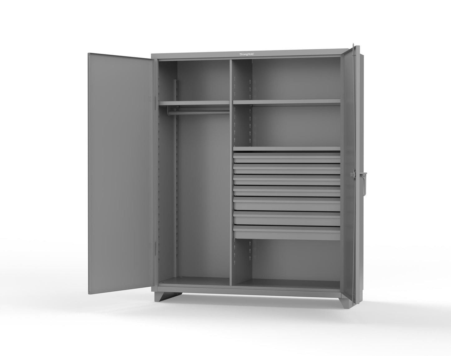 Extra Heavy Duty 14 GA Uniform Cabinet with 7 Drawers, 3 Shelves - 60 In. W x 24 In. D x 75 In. H - 56-W-243-7DB-L-7037