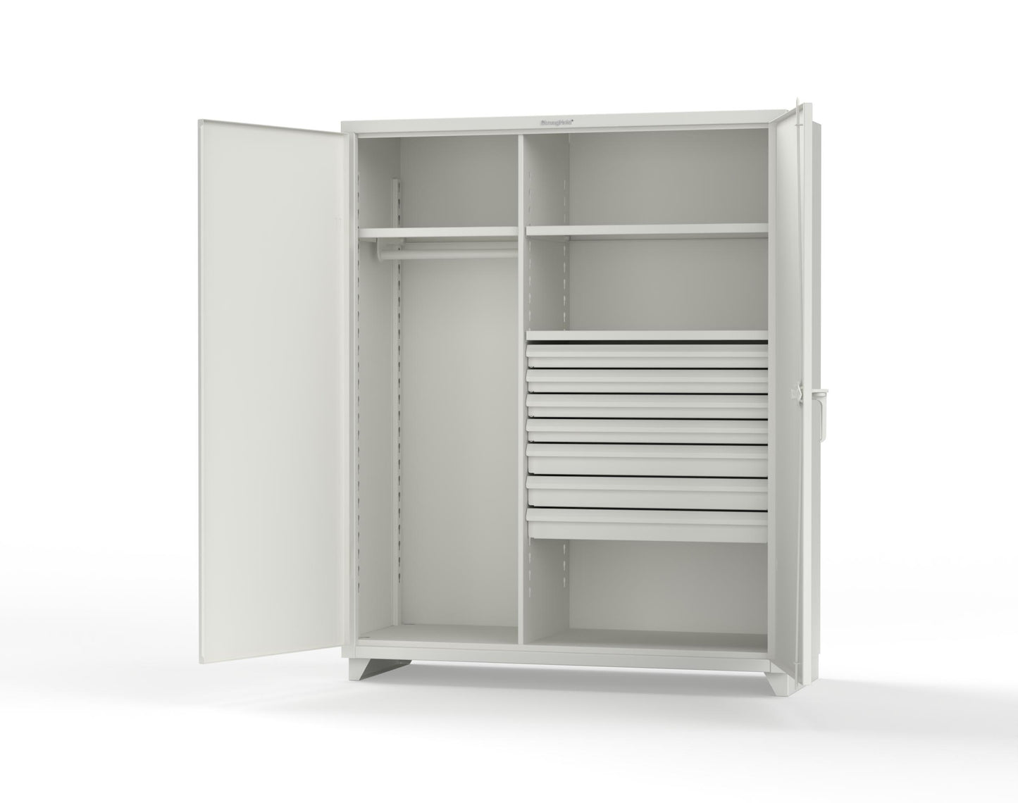 Extra Heavy Duty 14 GA Uniform Cabinet with 7 Drawers, 3 Shelves - 60 In. W x 24 In. D x 75 In. H - 56-W-243-7DB-L-9003