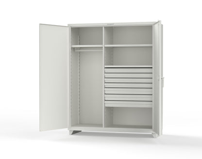 Extra Heavy Duty 14 GA Uniform Cabinet with 7 Drawers, 3 Shelves - 60 In. W x 24 In. D x 75 In. H - 56-W-243-7DB-L-9003