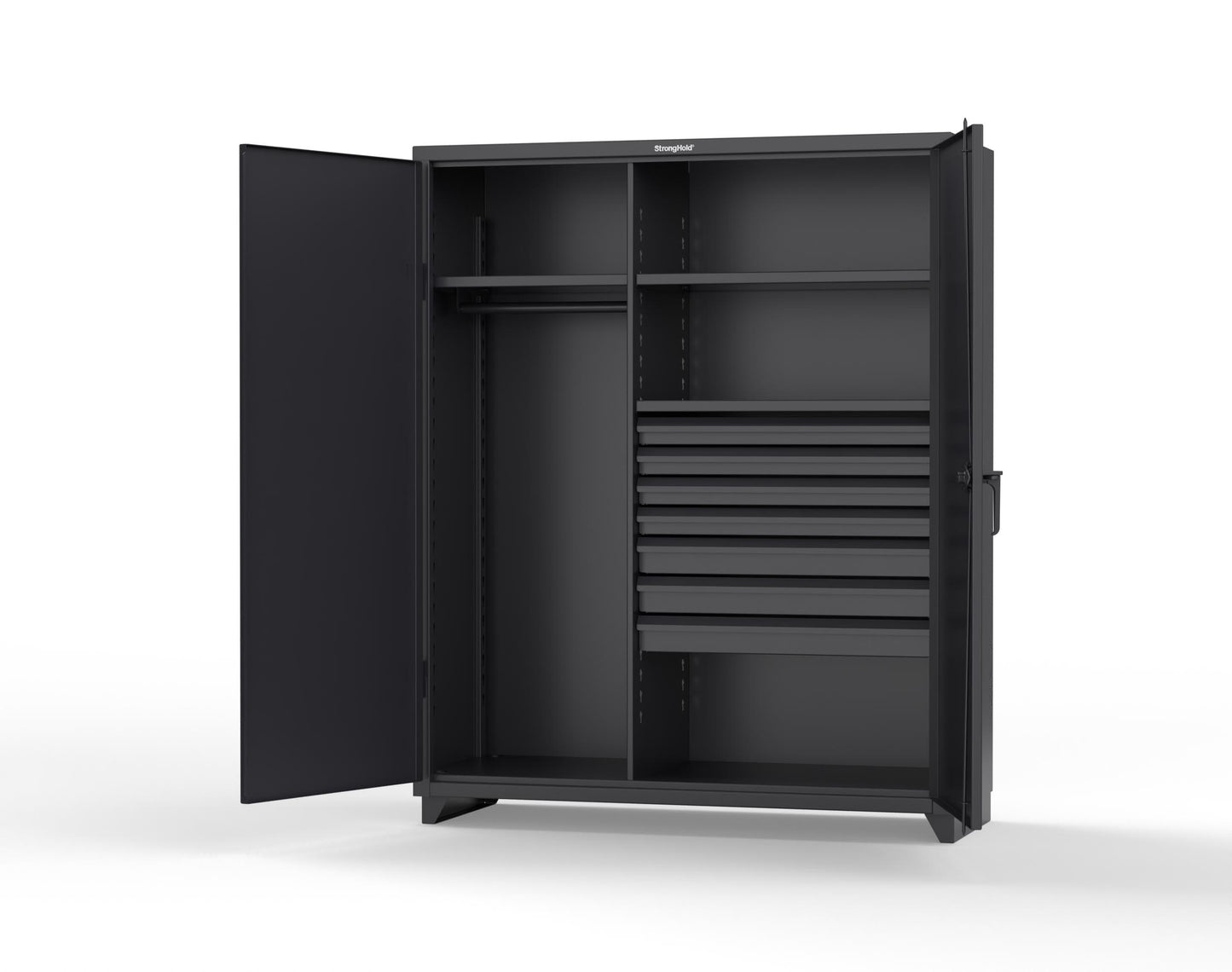 Extra Heavy Duty 14 GA Uniform Cabinet with 7 Drawers, 3 Shelves - 60 In. W x 24 In. D x 75 In. H - 56-W-243-7DB-L-9005