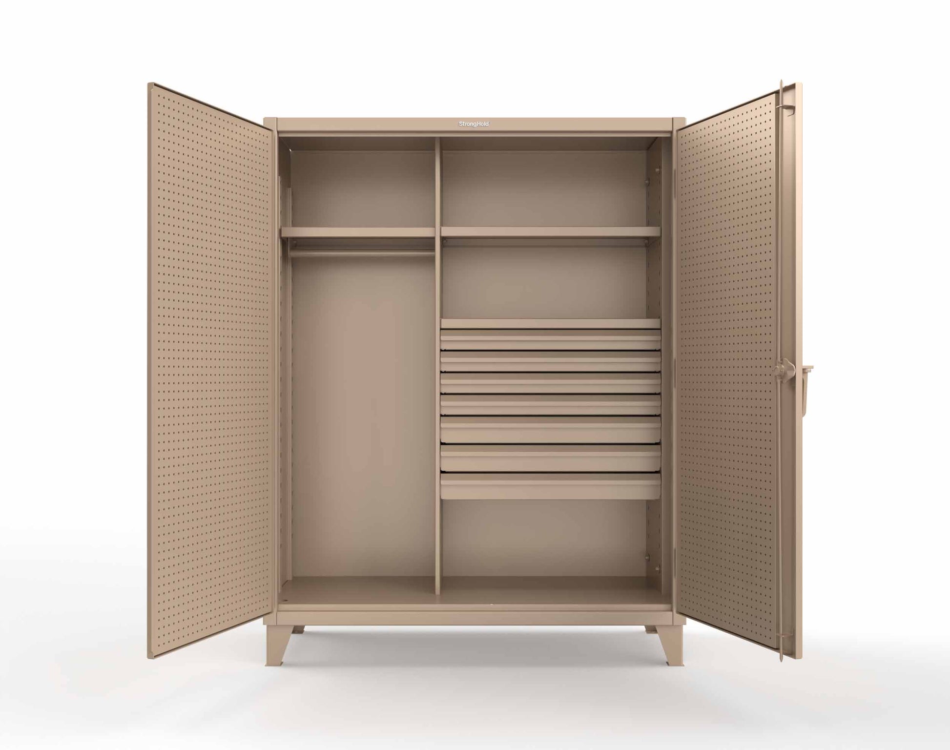 Extreme Duty 12 GA Uniform Cabinet with 7 Drawers, Pegboard, 3 Shelves - 60 In. W x 24 In. D x 78 In. H - 56-W-243-7DB-PB-1019