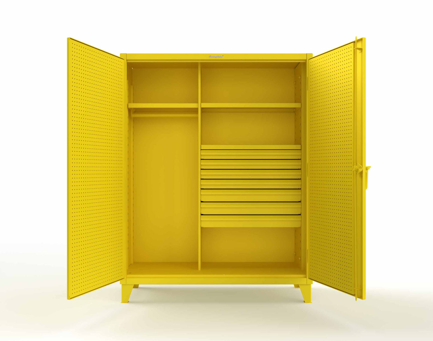 Extreme Duty 12 GA Uniform Cabinet with 7 Drawers, Pegboard, 3 Shelves - 60 In. W x 24 In. D x 78 In. H - 56-W-243-7DB-PB-1021
