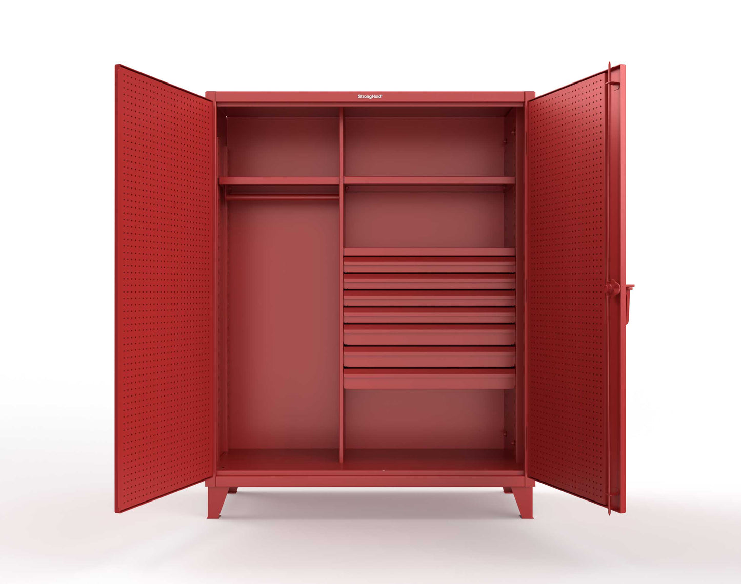 Extreme Duty 12 GA Uniform Cabinet with 7 Drawers, Pegboard, 3 Shelves - 60 In. W x 24 In. D x 78 In. H - 56-W-243-7DB-PB-3001