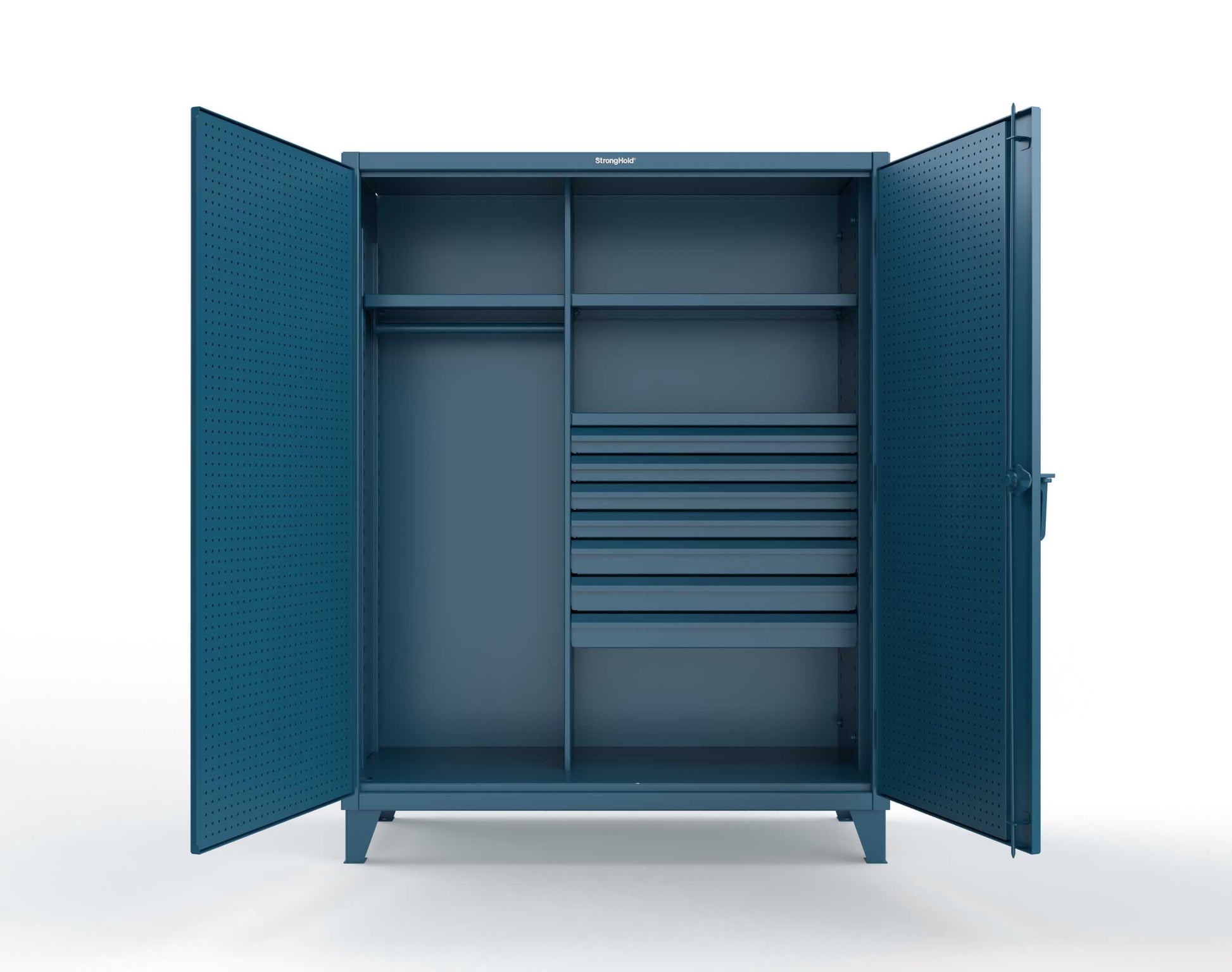 Extreme Duty 12 GA Uniform Cabinet with 7 Drawers, Pegboard, 3 Shelves - 60 In. W x 24 In. D x 78 In. H - 56-W-243-7DB-PB-5001