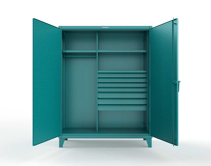 Extreme Duty 12 GA Uniform Cabinet with 7 Drawers, Pegboard, 3 Shelves - 60 In. W x 24 In. D x 78 In. H - 56-W-243-7DB-PB-5021