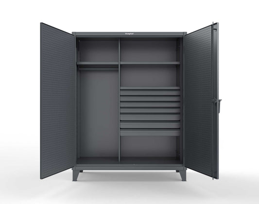 Extreme Duty 12 GA Uniform Cabinet with 7 Drawers, Pegboard, 3 Shelves - 60 In. W x 24 In. D x 78 In. H - 56-W-243-7DB-PB-7024
