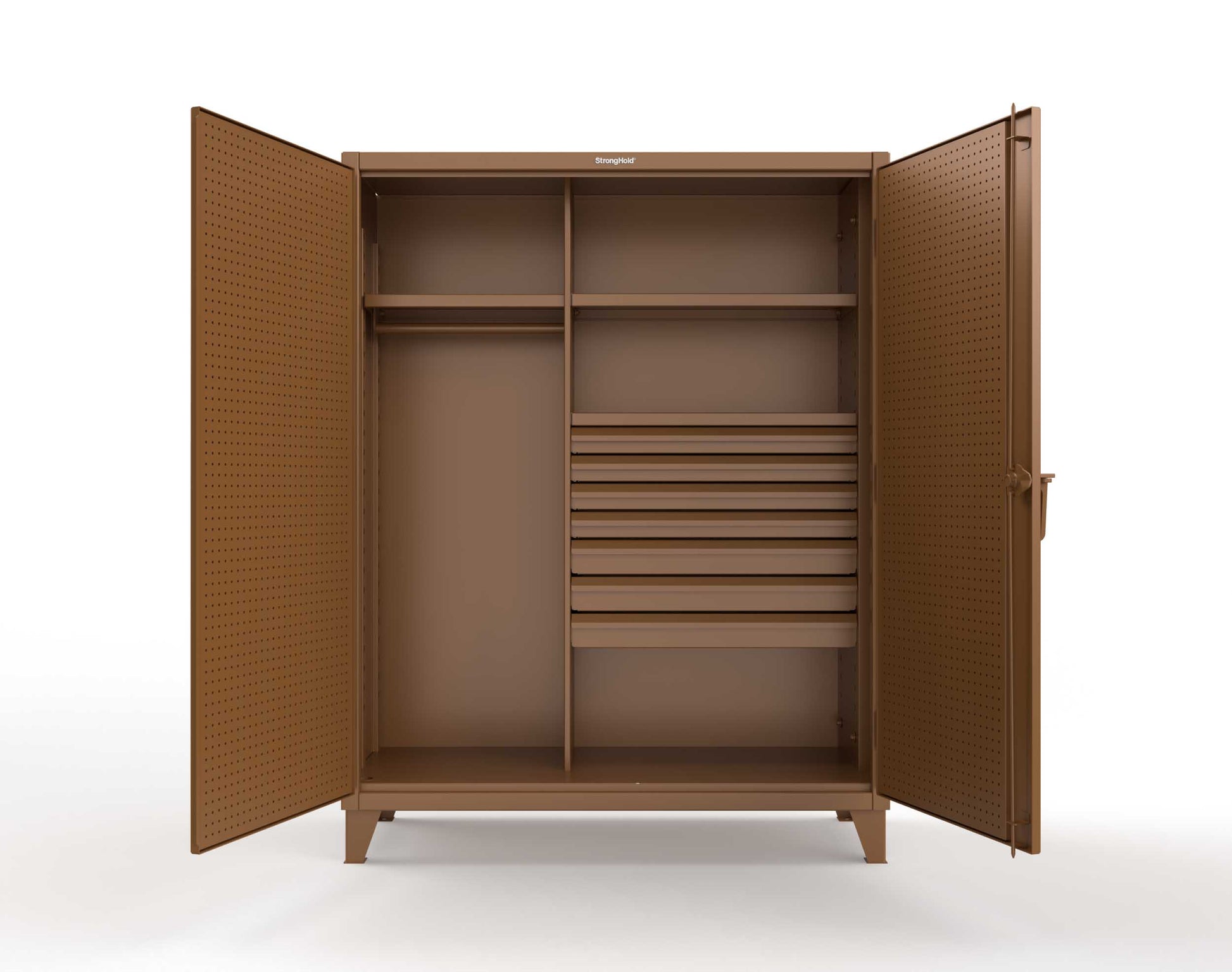 Extreme Duty 12 GA Uniform Cabinet with 7 Drawers, Pegboard, 3 Shelves - 60 In. W x 24 In. D x 78 In. H - 56-W-243-7DB-PB-8008